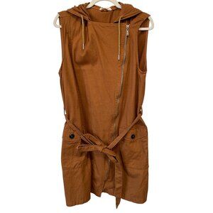 Onetheland Trench Dress Size Medium Hooded Zip Front Tie Waist Sleeveless Rust
